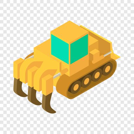 Yellow bulldozer icon. Isometric illustration of yellow bulldozer vector icon for webのイラスト素材
