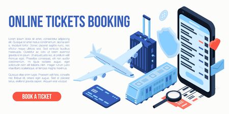 Online tickets booking travel concept background, isometric styleのイラスト素材