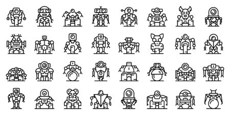 Robot  icons set, outline styleのイラスト素材