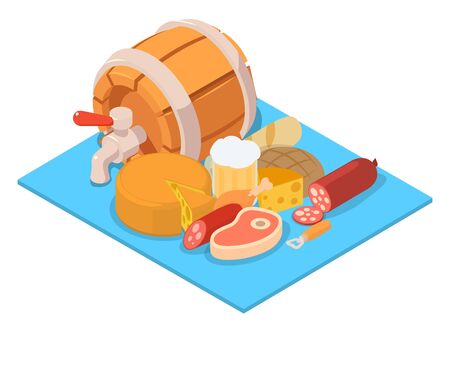 Beer BBK concept banner. Isometric banner of beer bbk vector concept for web, giftcard and postcardのイラスト素材