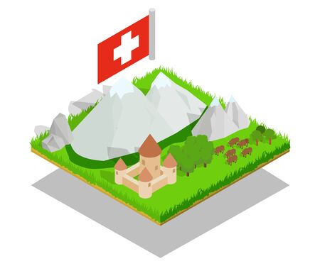Swiss concept banner, isometric styleのイラスト素材