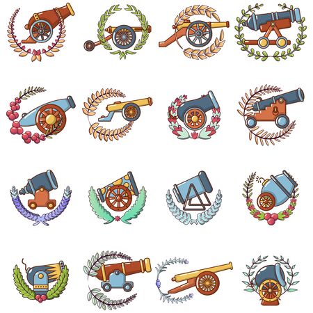 Victory weapon icons set. Cartoon set of 16 victory weapon vector icons for web isolated on white backgroundのイラスト素材