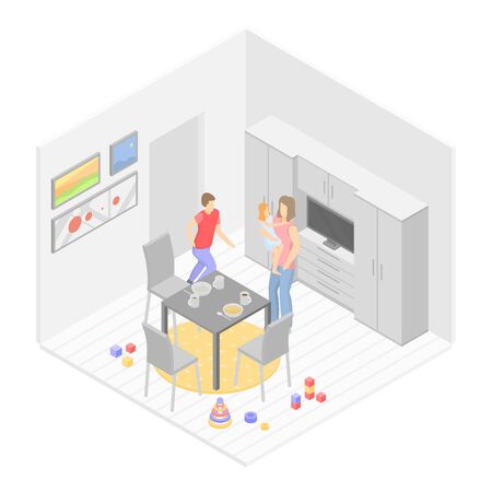 Modern kitchen room icon, isometric styleのイラスト素材