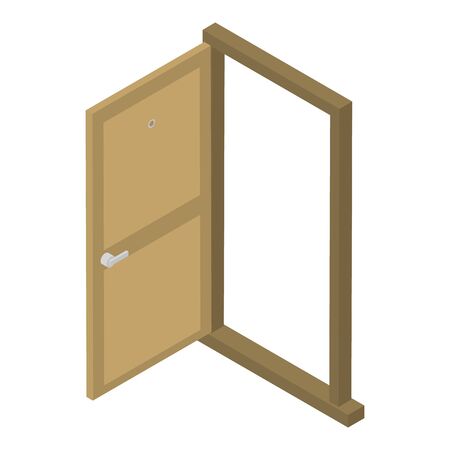 Open wood door icon, isometric styleのイラスト素材