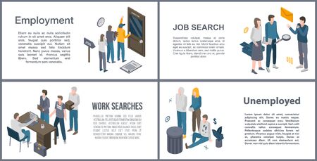 Unemployed office banner set, isometric styleのイラスト素材