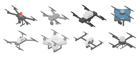 Police drone icons set, isometric styleのイラスト素材