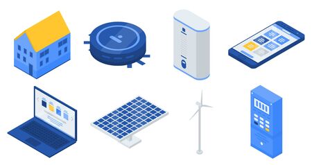 Autonomous house icons set, isometric styleのイラスト素材