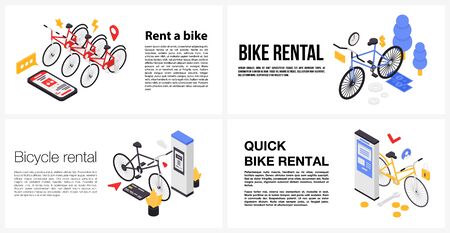 Rent a bike banner set, isometric styleのイラスト素材