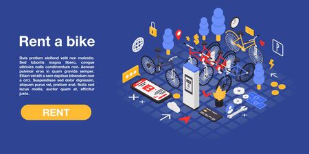 City rent bike concept banner, isometric styleのイラスト素材
