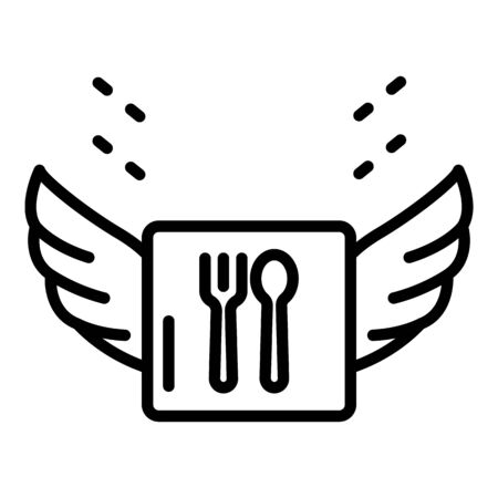 Wings napkin fork and spoon icon, outline styleのイラスト素材