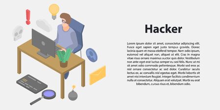 Hacker concept banner, isometric styleのイラスト素材