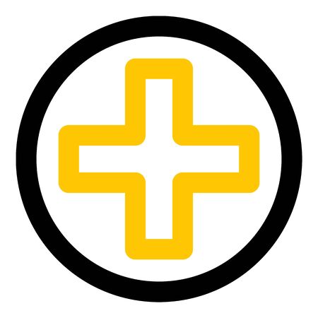 Yellow medical cross icon, outline styleのイラスト素材