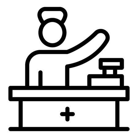 Pharmacist at checkout icon. Outline pharmacist at checkout vector icon for web design isolated on white backgroundのイラスト素材