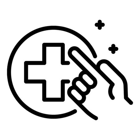 Hand and medical cross icon, outline styleのイラスト素材