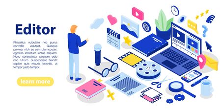 Editor text concept banner, isometric styleのイラスト素材