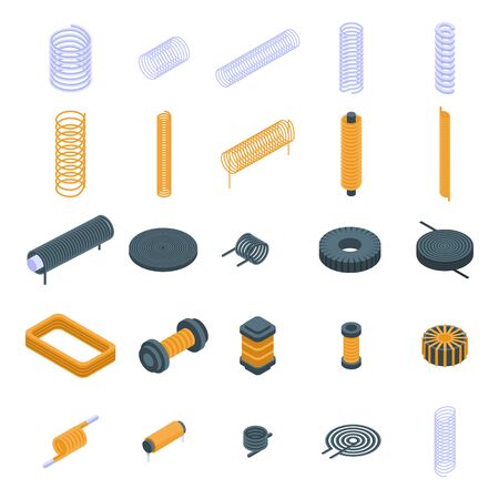 Coil icons set, isometric styleのイラスト素材