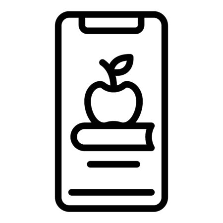 Book and apple on smartphone icon, outline styleのイラスト素材