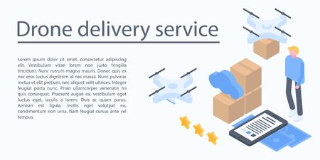 Drone delivery service concept banner, isometric styleのイラスト素材