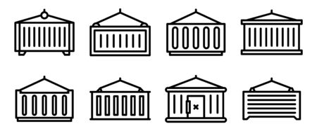 Cargo container icons set. Outline set of cargo container vector icons for web design isolated on white backgroundのイラスト素材