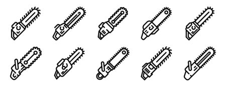Chainsaw icons set, outline styleのイラスト素材
