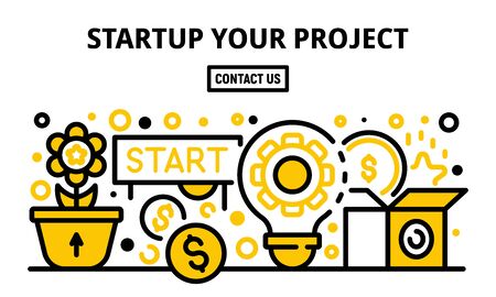Startup your project banner, outline styleのイラスト素材