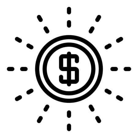 Shining coin icon. Outline shining coin vector icon for web design isolated on white backgroundのイラスト素材