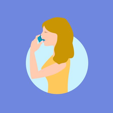 Woman use inhaler concept banner, flat styleのイラスト素材