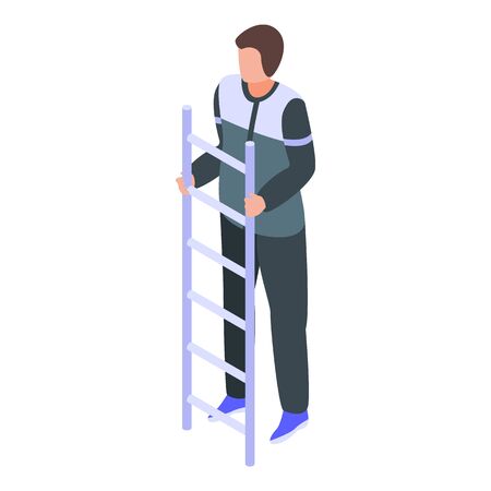 Electrician on ladder icon. Isometric of electrician on ladder vector icon for web design isolated on white backgroundのイラスト素材