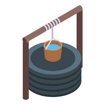 Well and bucket of water icon, isometric styleのイラスト素材