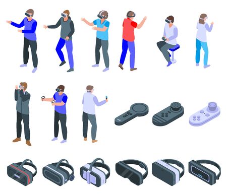 Game goggles icons set, isometric styleのイラスト素材