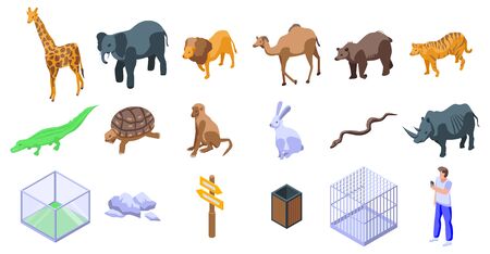 Park zoo icons set. Isometric set of park zoo vector icons for web design isolated on white backgroundのイラスト素材