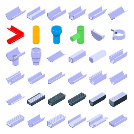 Gutter icons set, isometric styleのイラスト素材