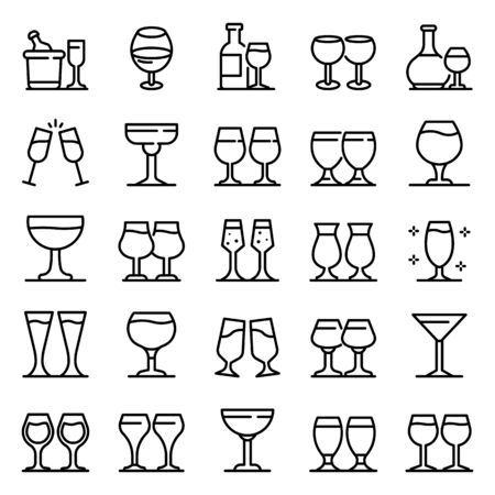 Wineglass icons set, outline styleのイラスト素材