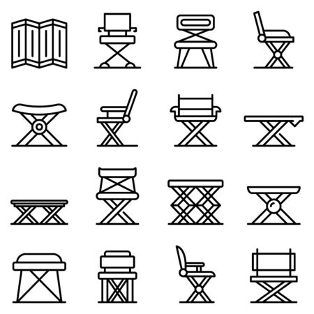 Folding furniture icons set, outline styleのイラスト素材