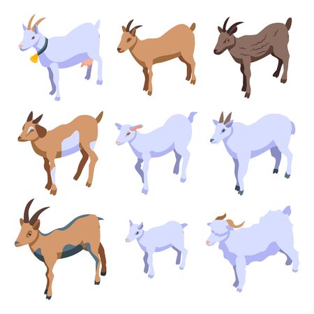Goat icons set, isometric styleのイラスト素材