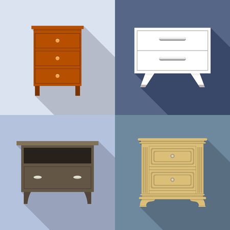 Nightstand icons set. Flat set of nightstand vector icons for web designのイラスト素材
