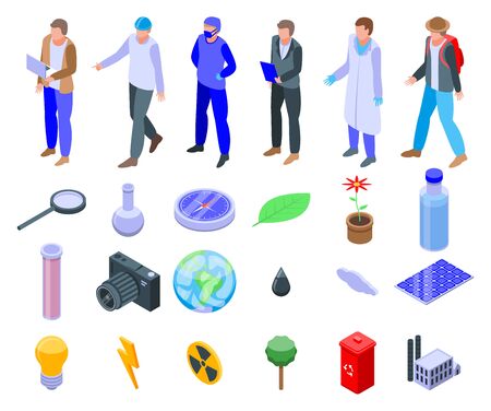 Ecologist icons set, isometric styleのイラスト素材