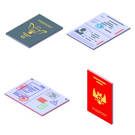 Passport icons set, isometric styleのイラスト素材