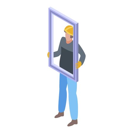 Apartment window installation icon, isometric styleのイラスト素材