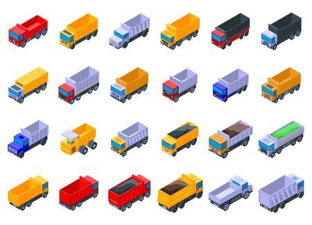 Tipper icons set. Isometric set of tipper vector icons for web design isolated on white backgroundのイラスト素材