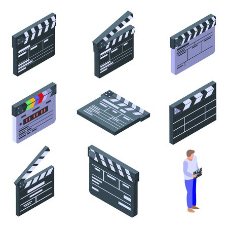 Clapper icons set, isometric styleのイラスト素材