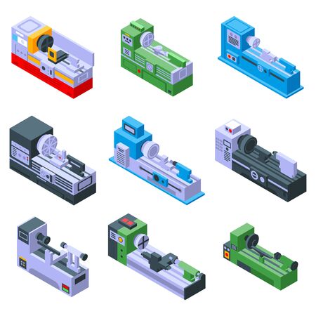 Lathe icons set. Isometric set of lathe vector icons for web design isolated on white backgroundのイラスト素材