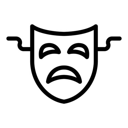Sad theatre mask icon, outline styleのイラスト素材