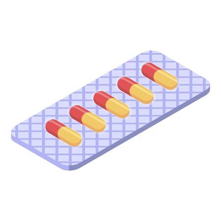 Red yellow capsule blister icon, isometric styleのイラスト素材
