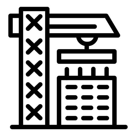 Construction crane and building icon. Outline construction crane and building vector icon for web design isolated on white backgroundのイラスト素材