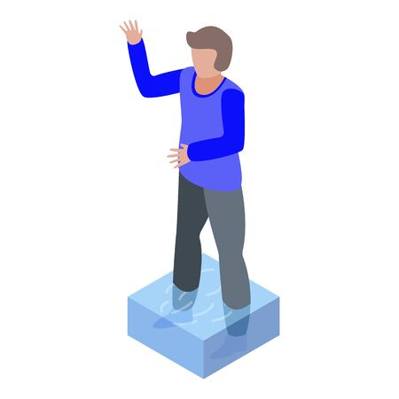 Kid in flood water icon, isometric styleのイラスト素材