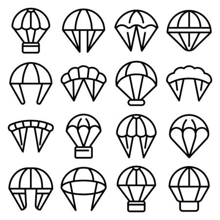 Parachuting icons set. Outline set of parachuting vector icons for web design isolated on white backgroundのイラスト素材