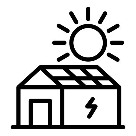 House with solar panel icon. Outline house with solar panel vector icon for web design isolated on white backgroundのイラスト素材