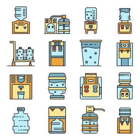 Cooler water icons set line color vectorのイラスト素材