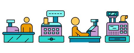Cashier icon set line color vectorのイラスト素材